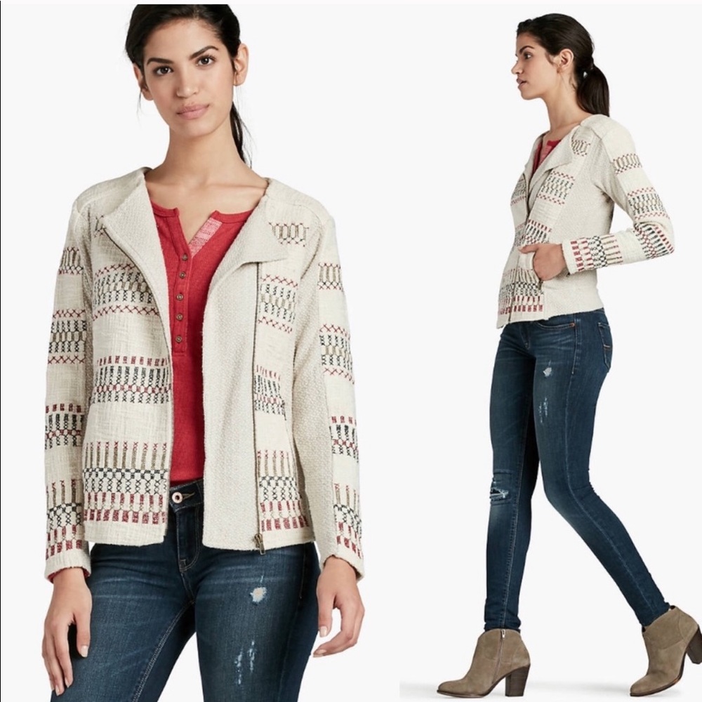 NWT Lucky Brand Moto Embroidered Jaquard Jacket